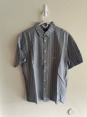 Former Short Sleeve Plaid Button-Down Shirt in Blue and Gray
